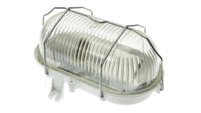 Oprawa OWAL 100, E27, 18W, klosz przeźroczysty szklany, podstawa biała, siatka metalowa, 230V, IK06, IP44 /D.31524/