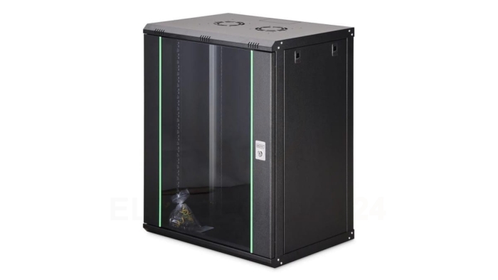 Szafa sieciowa wisząca Dynamic 19 16U rack 600x450, drzwi szyba, czarny, niezłożona, 60kg DN-37113