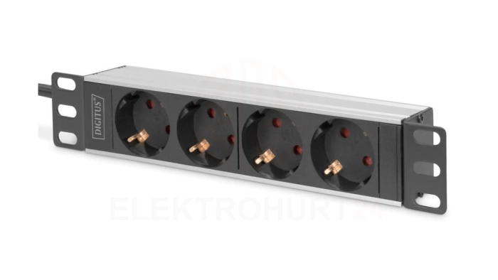 Listwa zasilająca PDU 10 Rack 4x gniazdo schuko,2.0m, 1x wtyk schuko, 16A, aluminiowa DN-95418