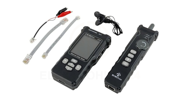 Zaawansowany tester kabli sieciowych z funkcjami PoE, śledzenia, pomiaru długości i testowania ciągłości z wyświetlaczem ALANTEC