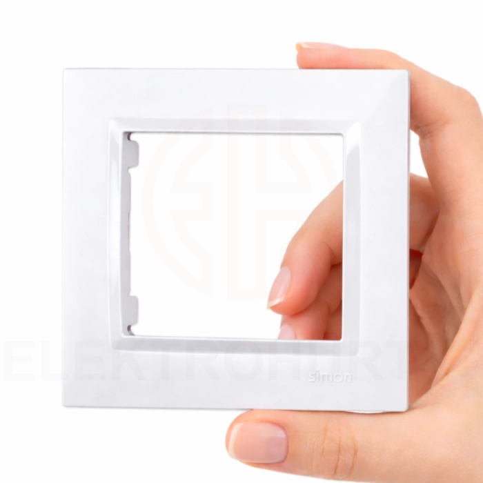 Simon10 ramka pojedyncza biały połysk CR1_11 dłoń Elektromedia.png