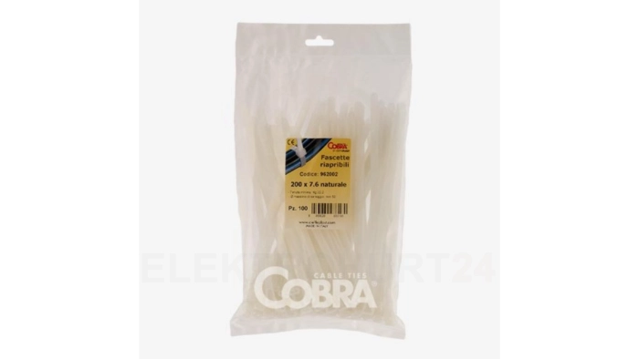 Opaska kablowa otwierana wielokrotnie biała 150x7.6 COBRA /100szt./ 962101