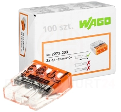 Wago szybkozłączka na drut 3x2,5 2273-203 100 szt