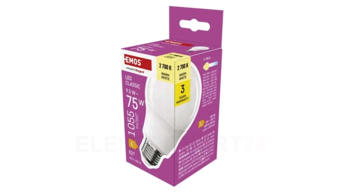 Żarówka LED Classic A60 / E27 / 9,5 W (75 W) / 1055 lm / ciepła biel ZQ5E51