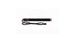 Listwa zasilająca Rack 1U 8x Schuko, włącznik, kabel C14 2m