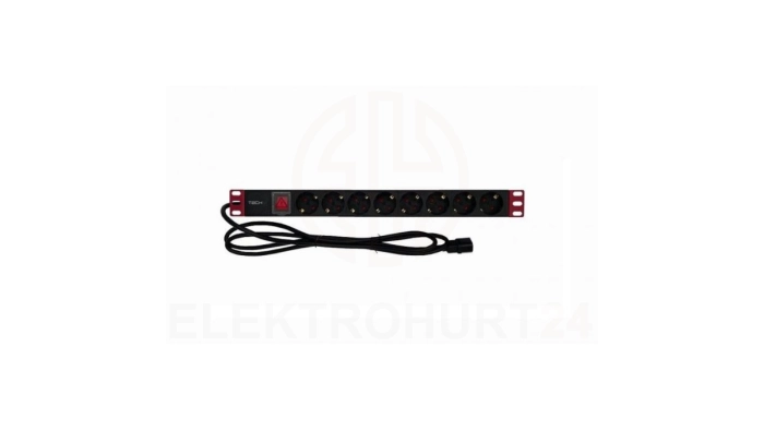 Listwa zasilająca Rack 1U 8x Schuko, włącznik, kabel C14 2m