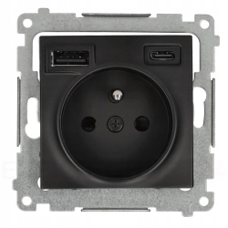 Gniazdo pojedyncze z ładowarką 2xUSB typu C+A 2.1A czarny mat Simon 54