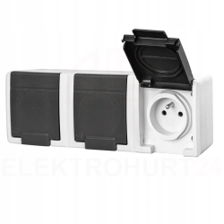Gniazdo NT 3x2P+Z hermetyczne IP55 szare z klapką Aquant 5043-10