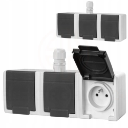 AQUANT 2K Gniazdo Hermetyczne IP65 Potrójne Natynkowe 3x2P+Z 5043-65 szare