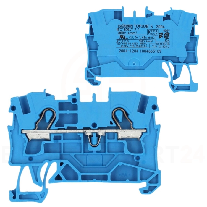 WAGO 2004-1204 Złączka szynowa 2-przewodowa 4mm2 niebieska 600V IP20 32A
