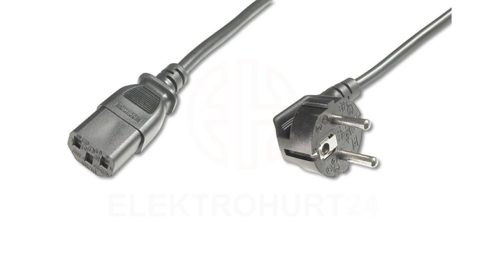 Kabel Schuko kątowy/IEC C13 M/Ż czarny 1,8m zasilający AK-440100-018-S