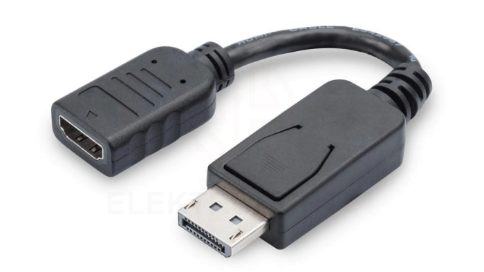 Kabel DP/HDMI A M/Ż z zatrzaskiem czarny 0,15m DisplayPort 1080p 60Hz FHD AK-340400-001-S