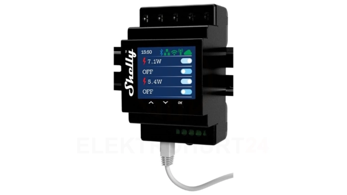 Shelly Pro 4PM - 4-kanałowy przekaźnik DIN z pomiarem energii 16A/kanał, do 40A WiFi/Bluetooth/LAN