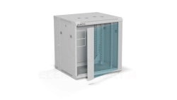Szafa rack wisząca 19 cali 12U 600x600, dwusekcyjna, drzwi szklane, kolor szary FLAT PACK