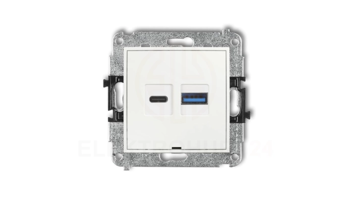 MINI Mechanizm ładowarki USB podwójnej USB C + USB A, 30W max., bez pola opisowego biały MCUSBBO-10