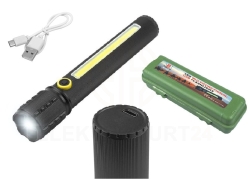 LATARKA RĘCZNA 1-LED+COB ZOOM Z AKUMULATOREM I KAB